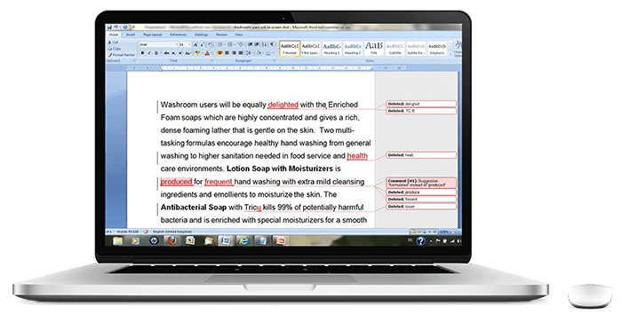 Screenshot of Proofreading Document